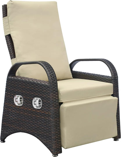 Outdoor Recliner Chair,PE Wicker Adjustable Reclining Lounge Chair and Removable Soft Cushion, with Modern Armchair and Ergonomic for Home, Sunbathing or Relaxation (Khaki) image 5