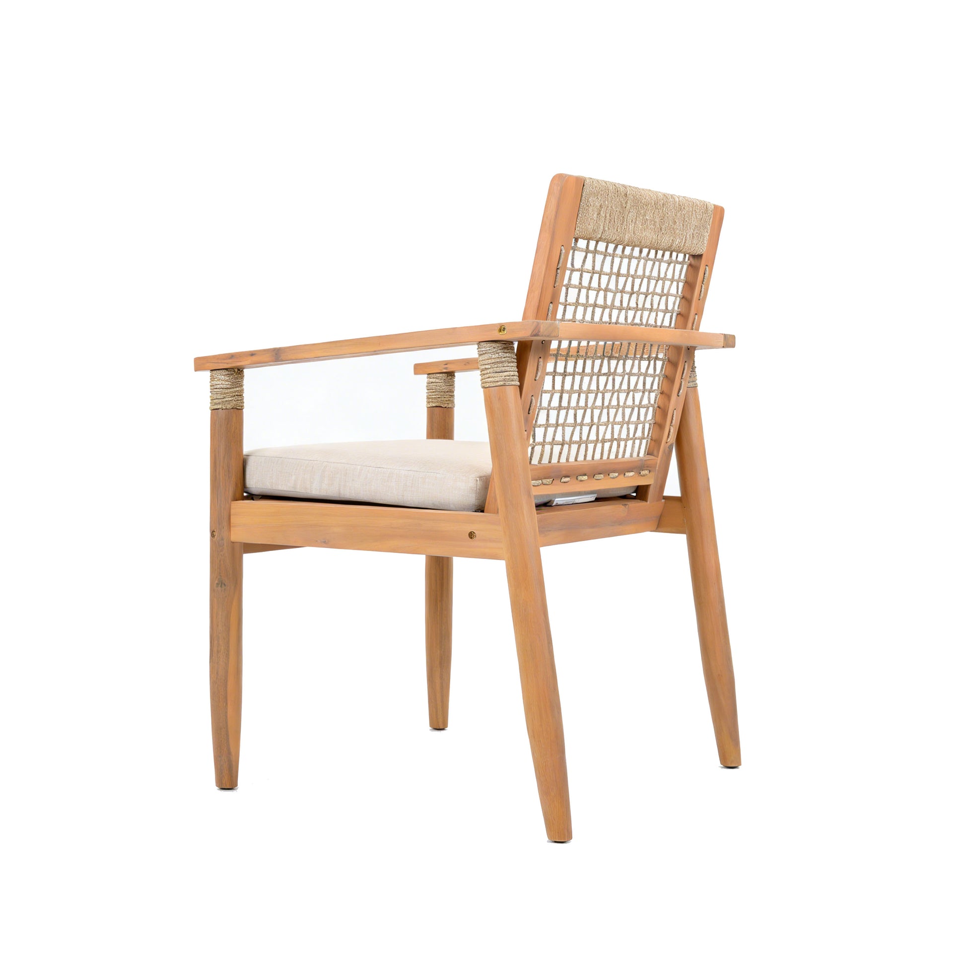 Outdoor Dining Chairs Set of 2, Acacia Wood Patio Armchair with Multi Brown Rope Design Back and Arms and Beige Washable Cushion,for Backyard, Poolside, Garden,Light teak image 11