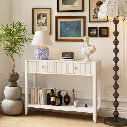 29.53" Tall Console Table with Drawers, Narrow Wood Accent Sofa Table Entryway Table with Storage Shelf for Entryway, Front Hall, Hallway, Living Room, White image 1