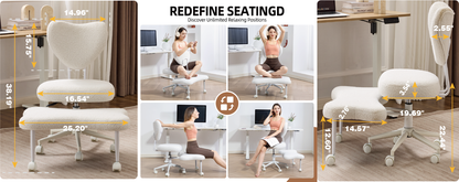 Meditation chair, an ergonomic cross-legged seating chair with lumbar support and a height-adjustable seat cushion, ideal for people engaged in high-intensity office work. Beige image 3