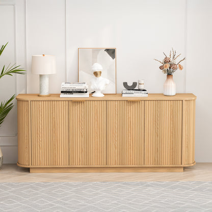63 " Wavy Storage Sideboard, Double-Door Buffet Cabinet with Adjustable Shelves, Suitable for Kitchen, Living Room, Hallway - Versatile Storage (Natural) image 1