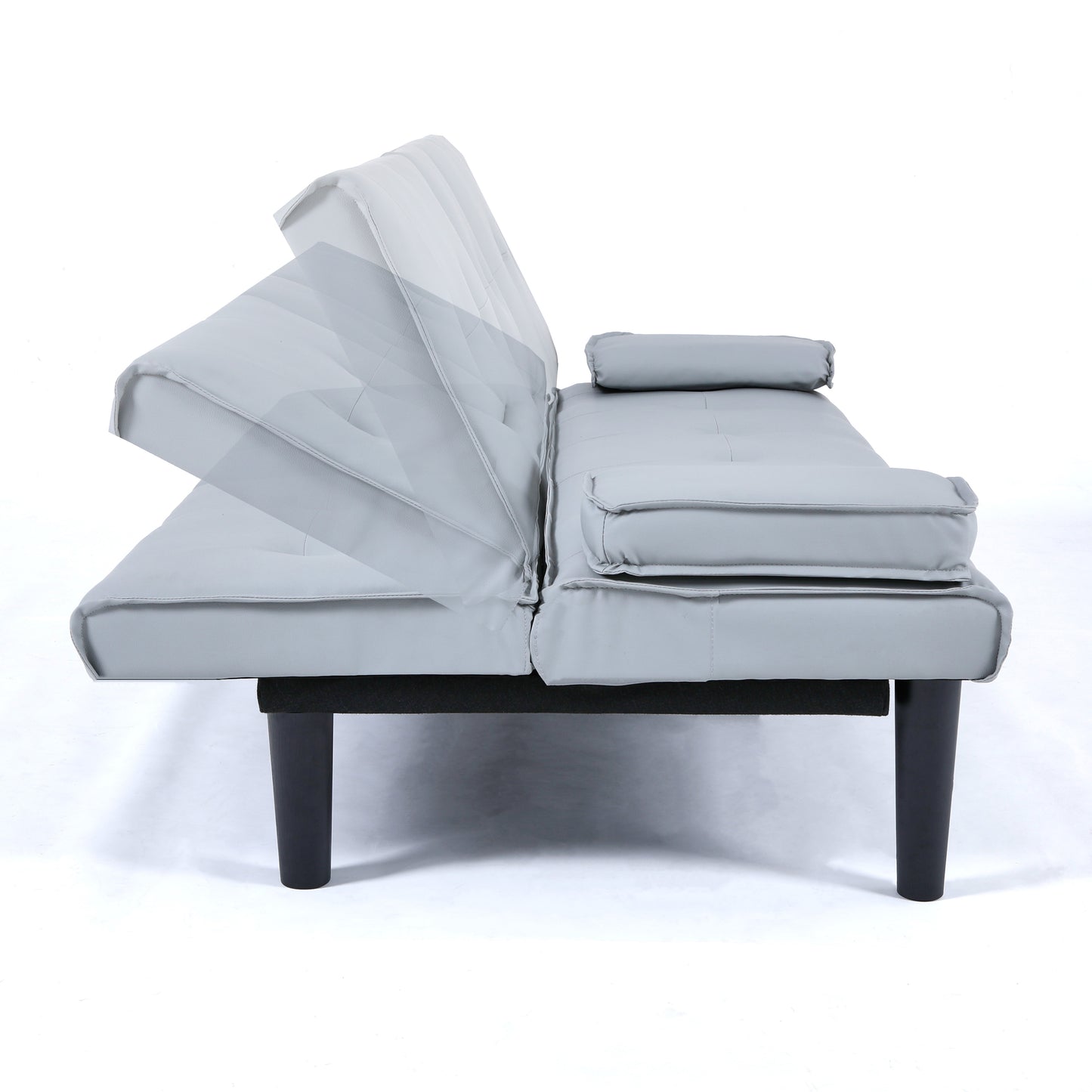 The 67-inch light gray PVC multi-functional sofa bed, with a foldable and cup holder design, makes it extremely convenient to turn the living room into a guest room image 11