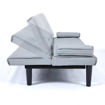 The 67-inch light gray PVC multi-functional sofa bed, with a foldable and cup holder design, makes it extremely convenient to turn the living room into a guest room image 11