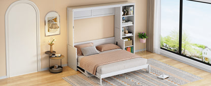 Queen Size Murphy Bed with Desk and Bookshelf, White image 9