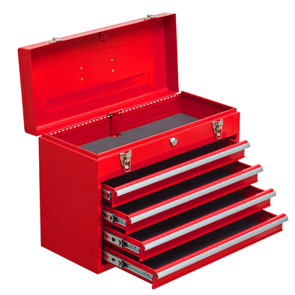 Metal Tool Box with 4 Drawers Portable Steel Tool Chest with Metal Cylinder Lock and Latch Closure, Liner, Red Powder coating, suitable for Garage, Warehouse and Outdoor Repair job-Red image 5