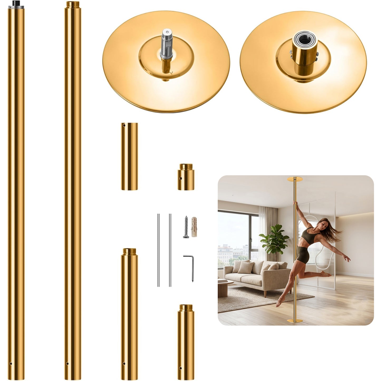 Professional Dancing Pole Kit, Heavy-Duty Steel Dance Pole, Height Adjustable Removable Spinning Static Dual Mode, Portable Dance Equipment for Home, Studio, Gym and Stage Performance image 4