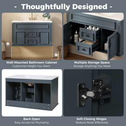36 inch Wall Mounted Bathroom Cabinet with Ceramic Sink and Drawers, French Simple Style Vanity with Soft Closing Hinges image 5
