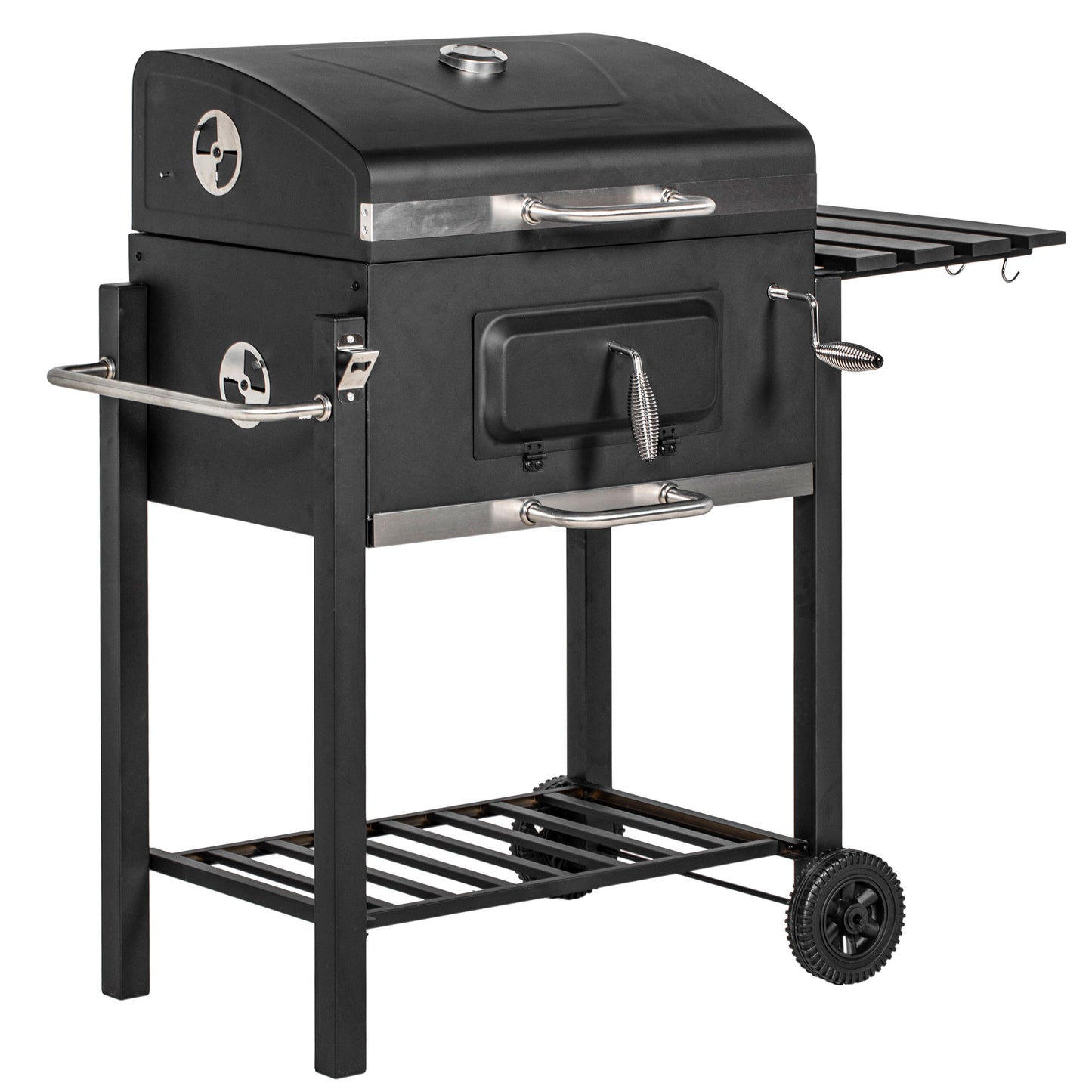 Outsunny Charcoal BBQ Grill, Outdoor Portable Cooker for Camping or Backyard Picnic with Side Table, Bottom Storage Shelf, Wheels and Handle, Black image 1