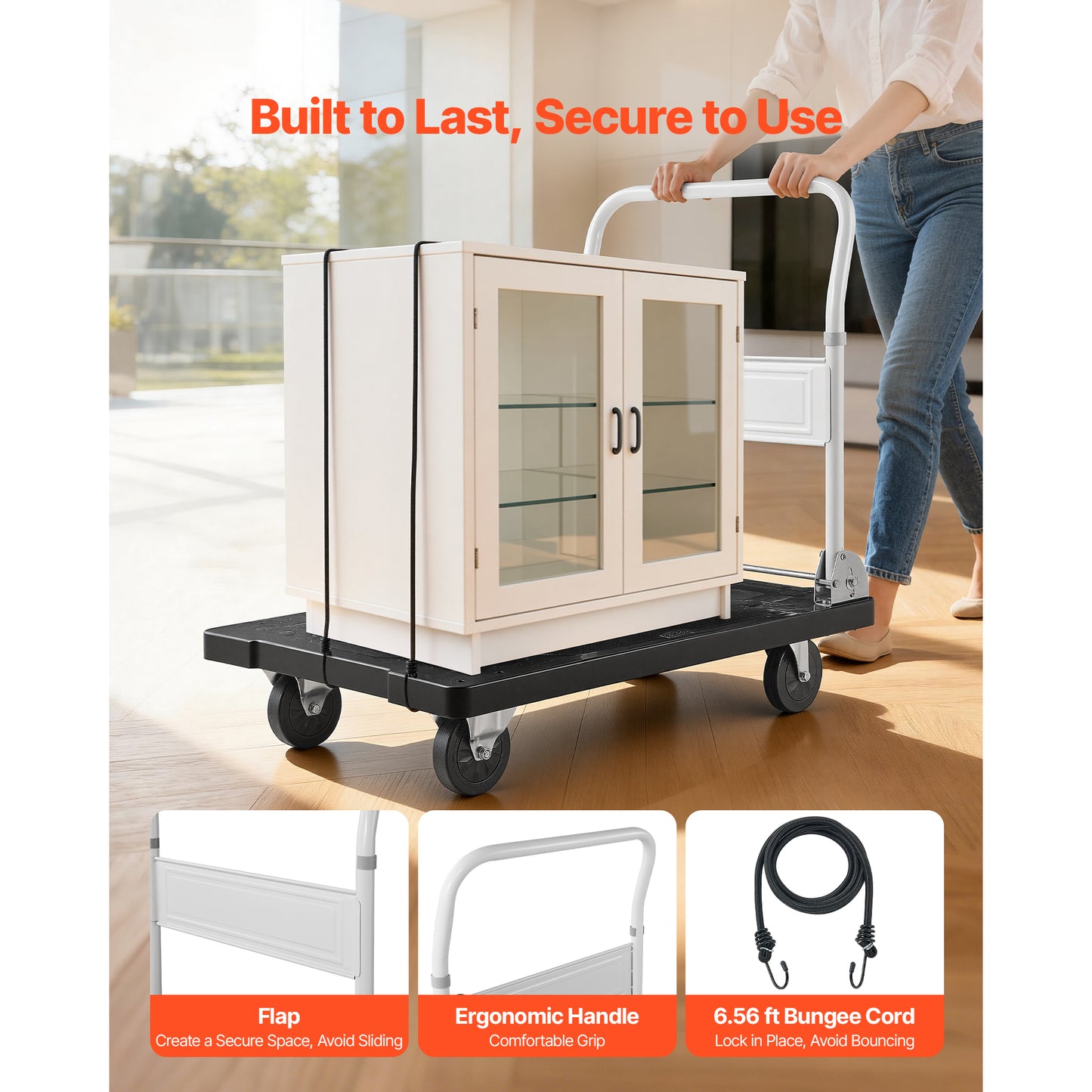 Foldable Push Cart Dolly, 660 lbs Capacity, Folding Platform Truck with Swivel Wheels, Moving Platform Hand Truck Flatbed Cart, Space Saving Push Handle, for Easy Storage, 35.2 x 23.4 x 33.5 in image 8