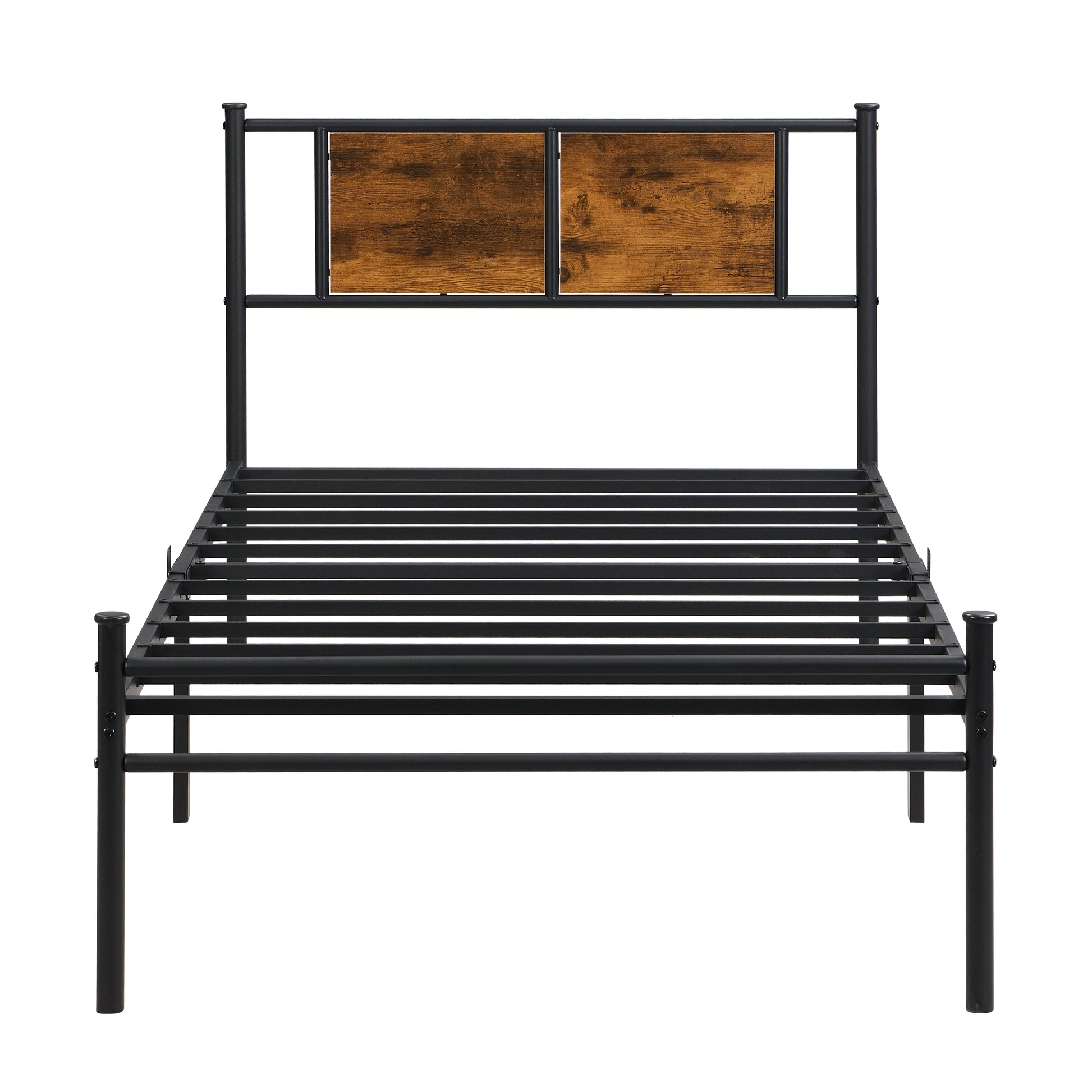 Twin Size metal bedframe,Headboard with wood panel decoration,black image 6