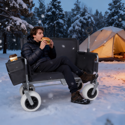 Folding Wagon with Bench Seat & 500 lbs Capacity patent protection -3-in-1 Collapsible Utility Cart with All-Terrain Beach Tires for Camping, Includes 1 ice pack, Beach, Groceries, Outdoor, Black image 4