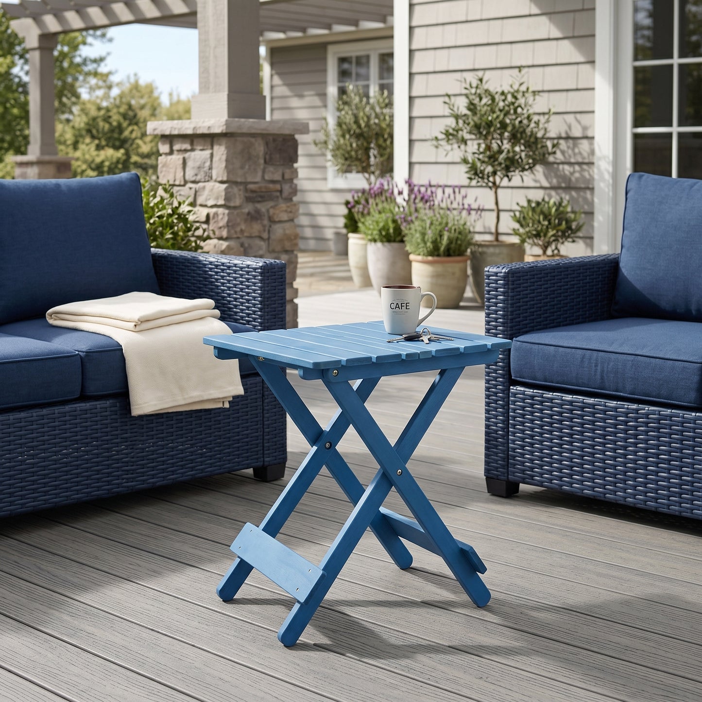 Folding Square Table Patio Outdoor solid wood Table for Backyard, Balcony, Portable Design Space-Saving Blue Color image 8