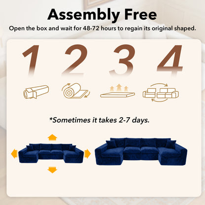 Modular Sectional Cloud Couch for Living Room - 130" Modular U Shaped Sectional Couch, No Assembly Compression Sofas, Comfy Floor Sofa with Memory Foam,Blue image 6