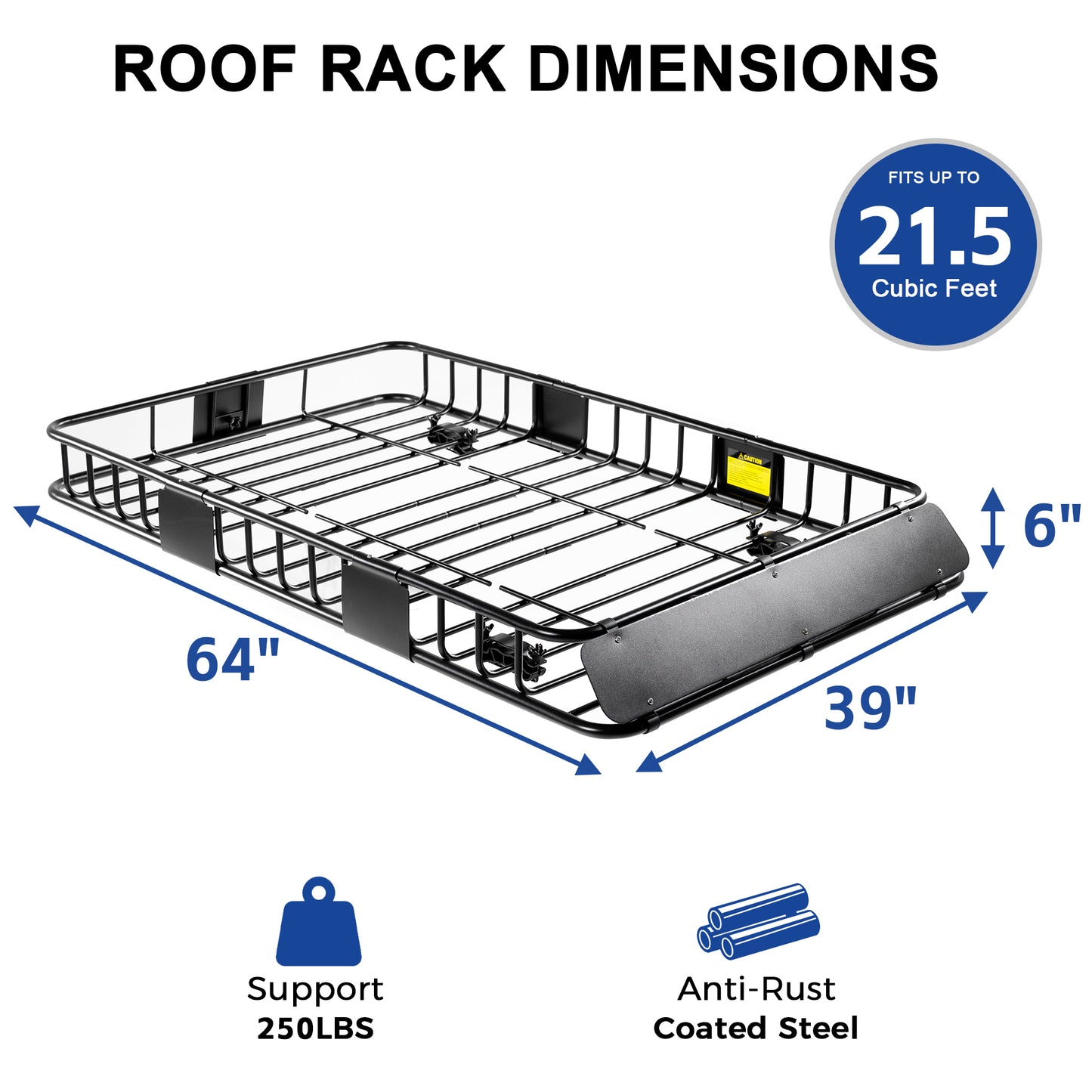 64 x 39 x 6 Inch Heavy Duty 250LB Roof Rack Cargo with 500D Waterproof Cargo Bag, Net & Ratchet Strap, Car Top Luggage Holder Basket for SUV, Truck or RV Camping Storage Steel Construction image 3