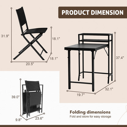 3PCS Patio Bistro Set, Patio Set of Foldable Patio Table and Chairs,Outdoor Patio Furniture Sets,Black image 7