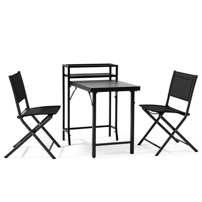 3PCS Patio Bistro Set, Patio Set of Foldable Patio Table and Chairs,Outdoor Patio Furniture Sets,Black image 9