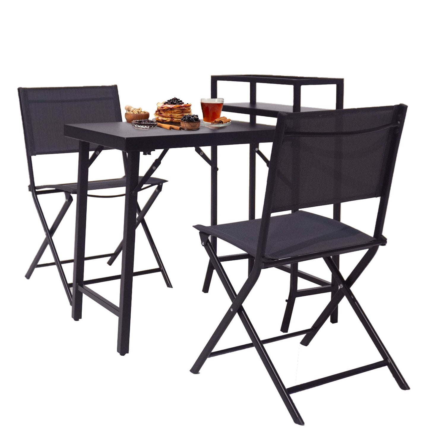3PCS Patio Bistro Set, Patio Set of Foldable Patio Table and Chairs,Outdoor Patio Furniture Sets,Black image 6