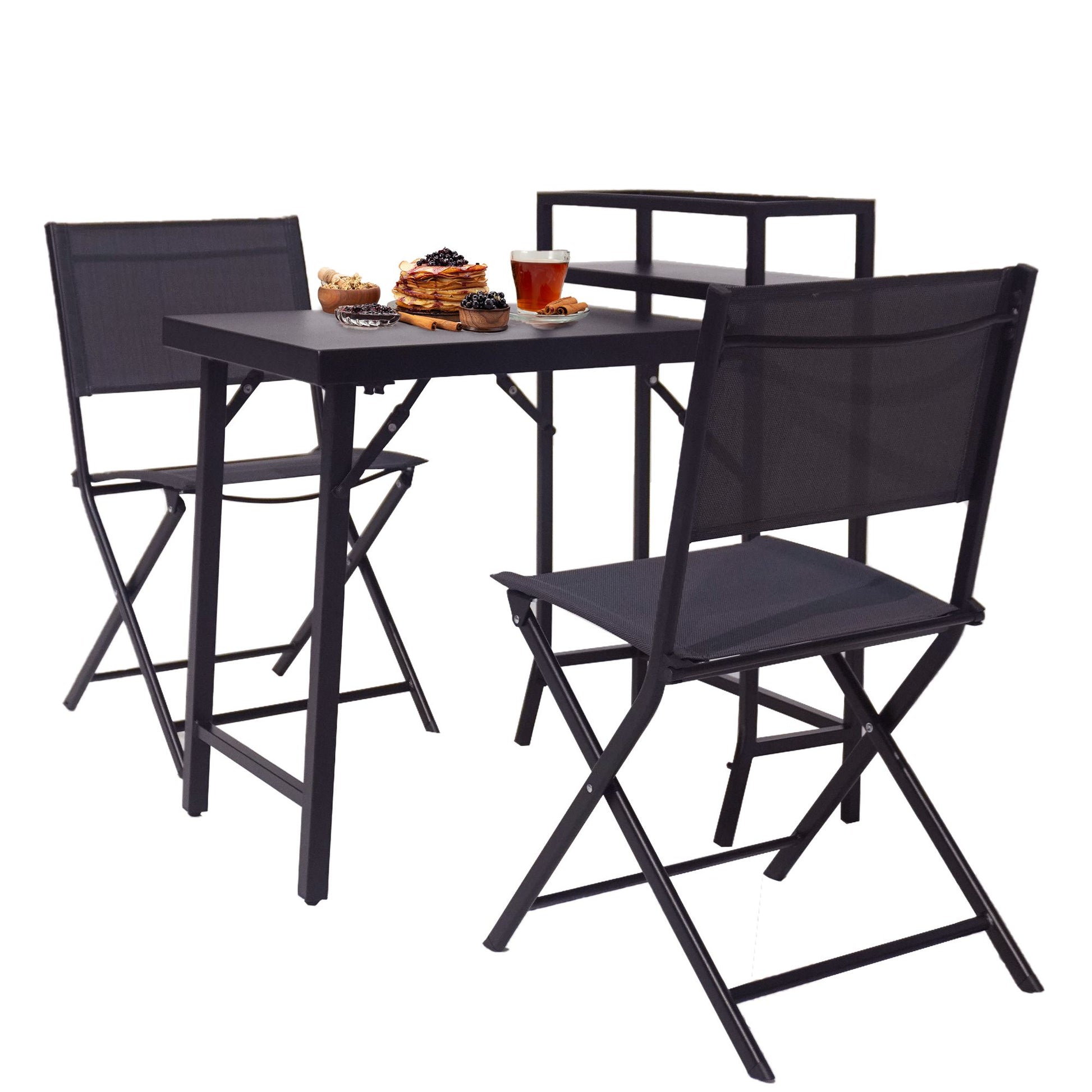 3PCS Patio Bistro Set, Patio Set of Foldable Patio Table and Chairs,Outdoor Patio Furniture Sets,Black image 6
