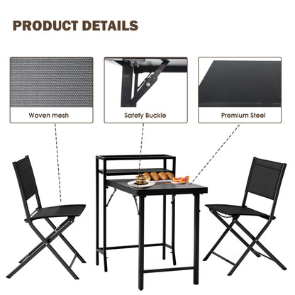 3PCS Patio Bistro Set, Patio Set of Foldable Patio Table and Chairs,Outdoor Patio Furniture Sets,Black image 10