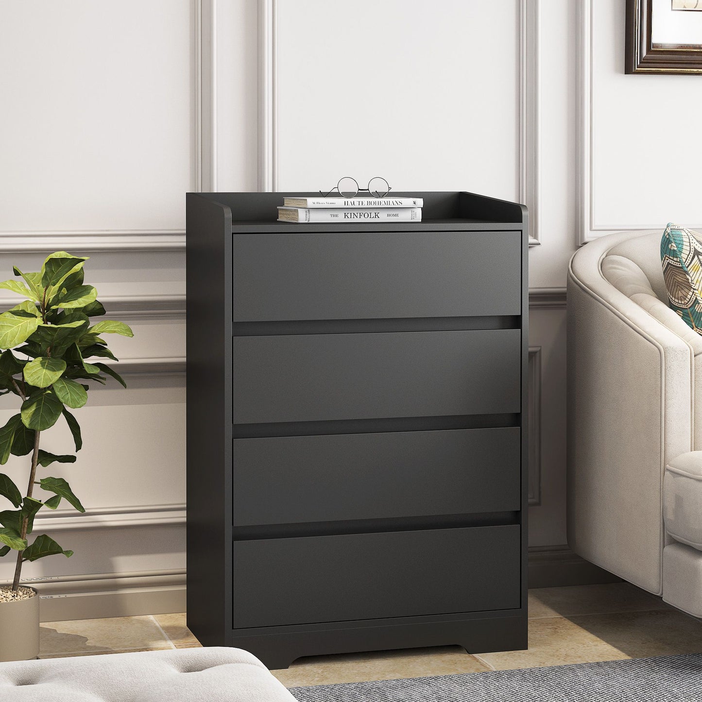 4 Drawer Dresser, Chest of Drawers Without Handle,Black Dresser for Bedroom 100% Waterproof, Modern Wooden Cabinet with  image 2