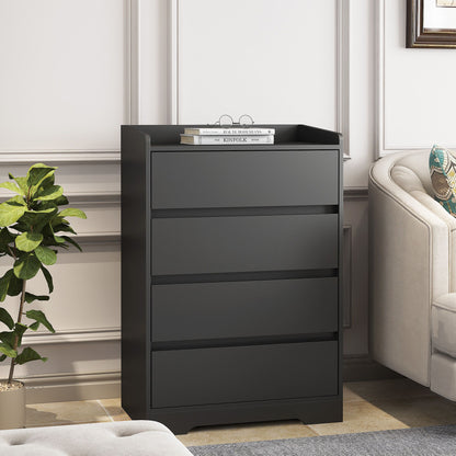 4 Drawer Dresser, Chest of Drawers Without Handle,Black Dresser for Bedroom 100% Waterproof, Modern Wooden Cabinet with  image 2