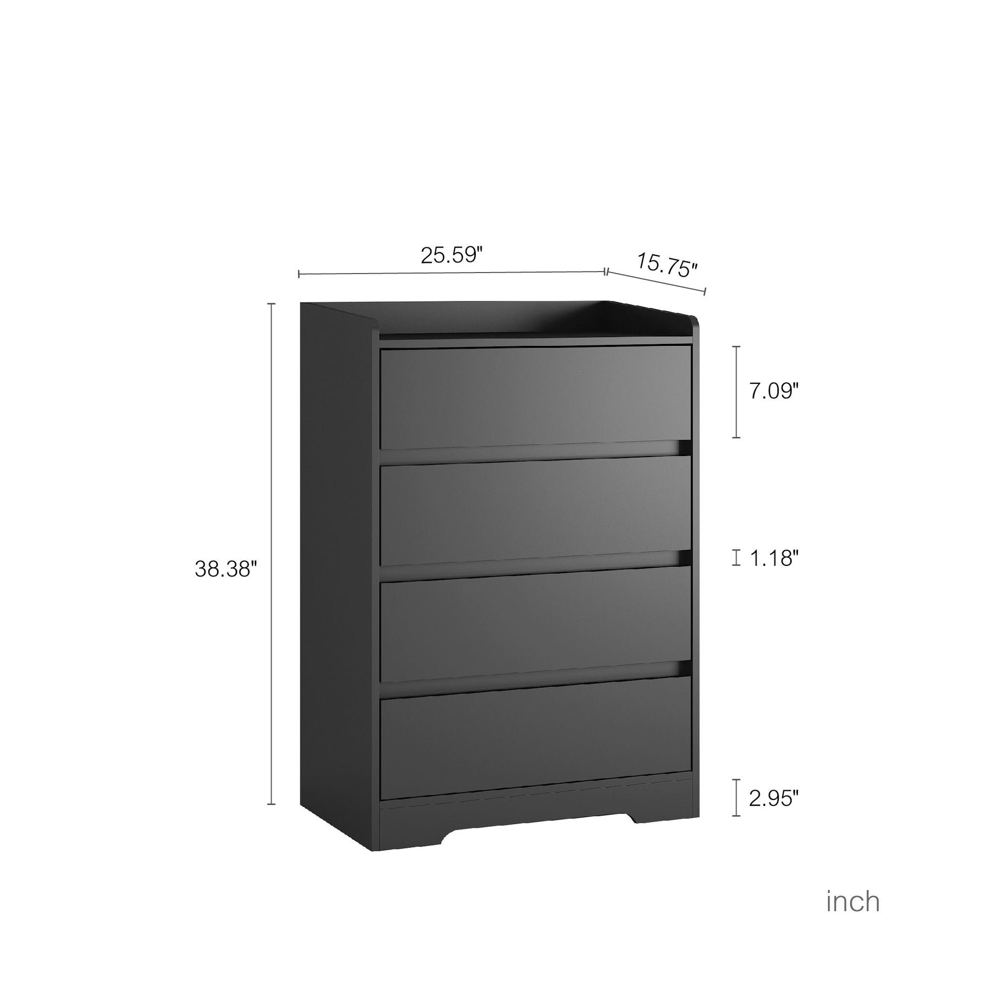 4 Drawer Dresser, Chest of Drawers Without Handle,Black Dresser for Bedroom 100% Waterproof, Modern Wooden Cabinet with  image 7