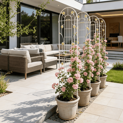4 Pack Metal Garden Trellis 86.7" x 19.7" Rustproof Trellis for Climbing Plants Outdoor Flower Support Cream White image 3