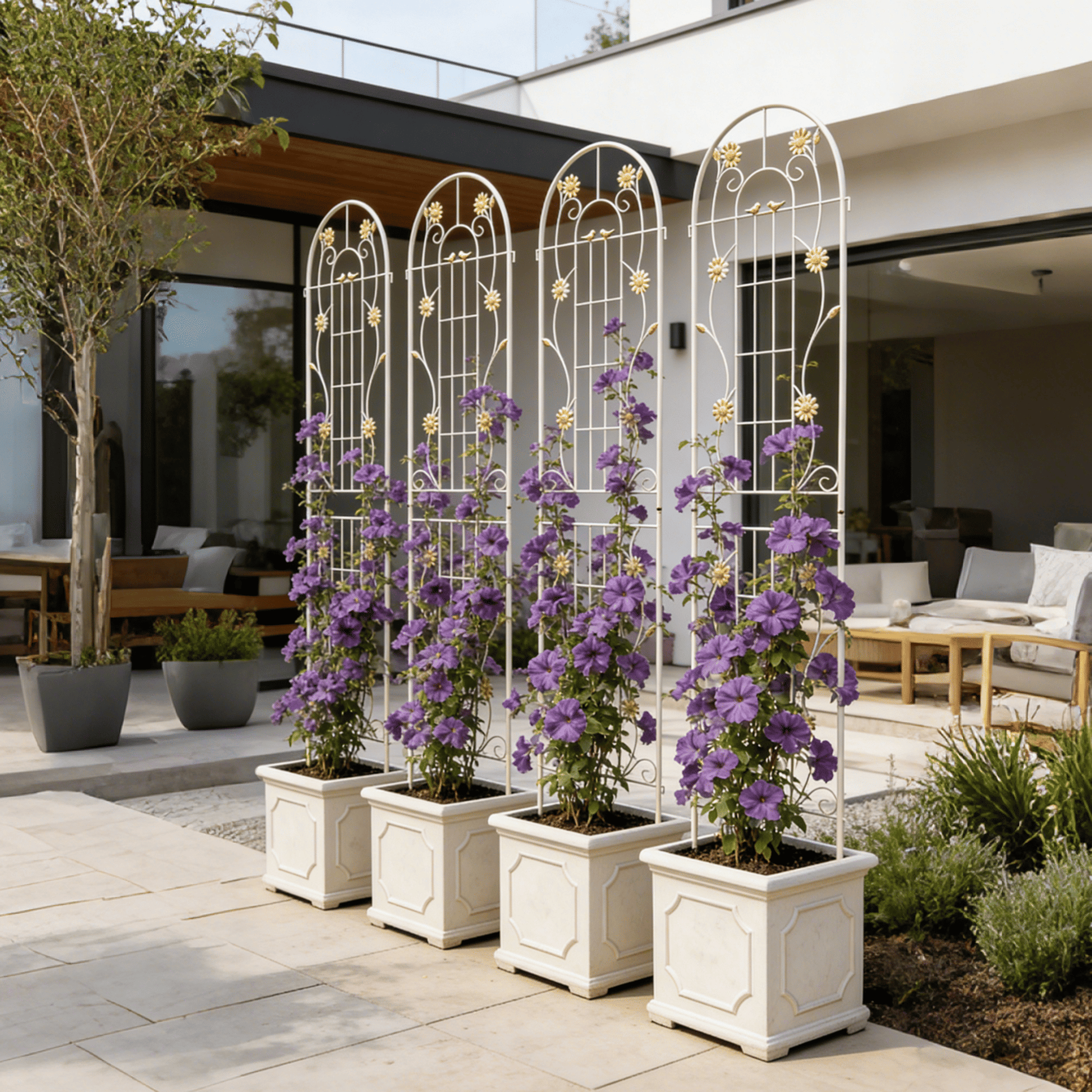 4 Pack Metal Garden Trellis 86.7" x 19.7" Rustproof Trellis for Climbing Plants Outdoor Flower Support Cream White image 6