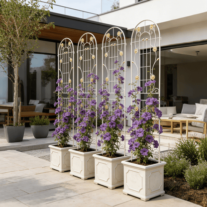 4 Pack Metal Garden Trellis 86.7" x 19.7" Rustproof Trellis for Climbing Plants Outdoor Flower Support Cream White image 6