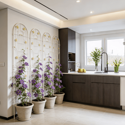 4 Pack Metal Garden Trellis 86.7" x 19.7" Rustproof Trellis for Climbing Plants Outdoor Flower Support Cream White image 4