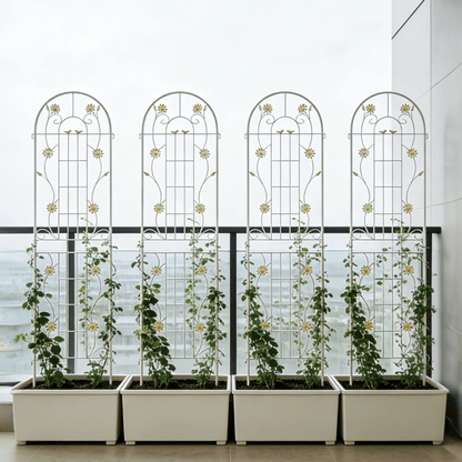 4 Pack Metal Garden Trellis 86.7" x 19.7" Rustproof Trellis for Climbing Plants Outdoor Flower Support Cream White image 1