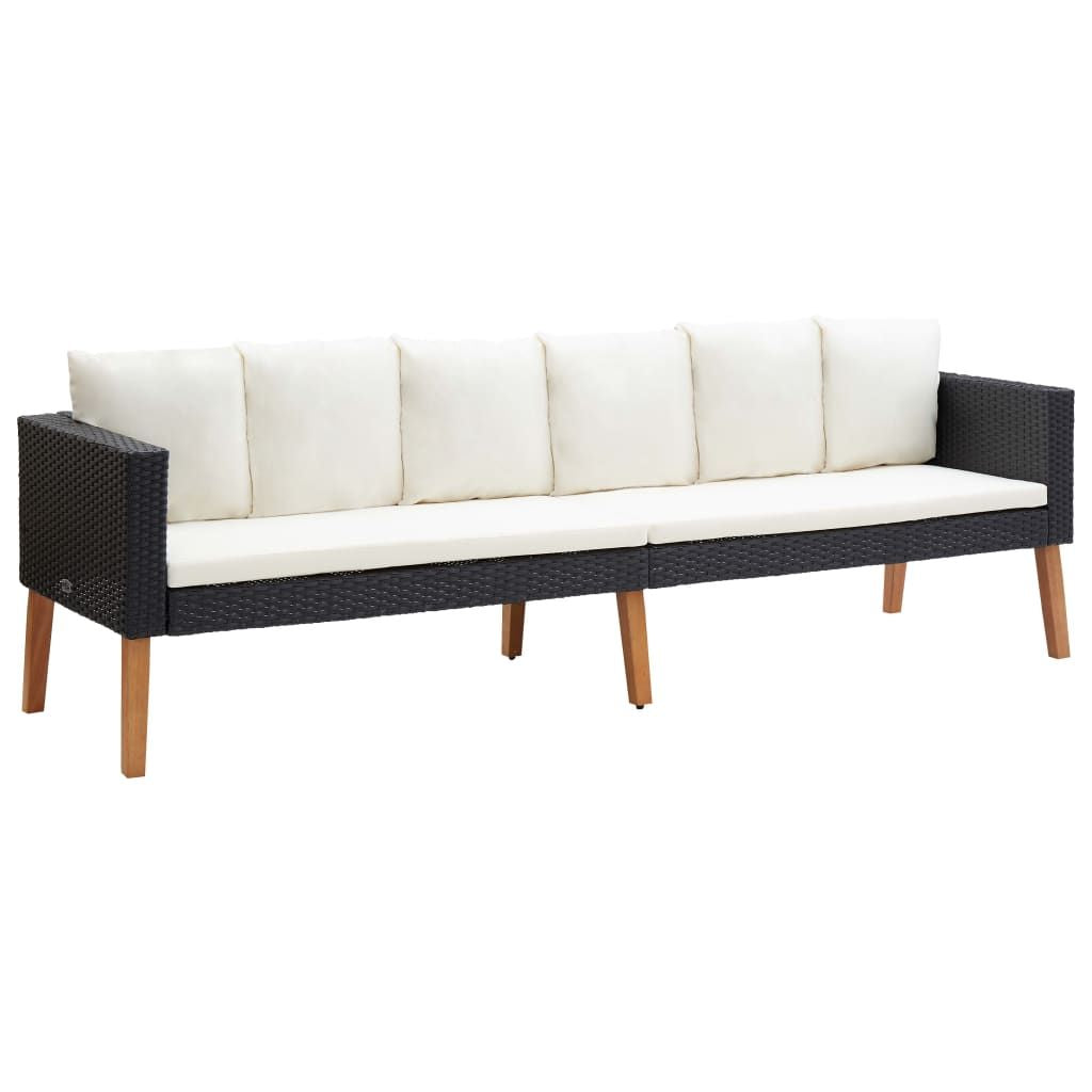 4 Piece Patio Lounge Set with Cushions Poly Rattan Black image 4