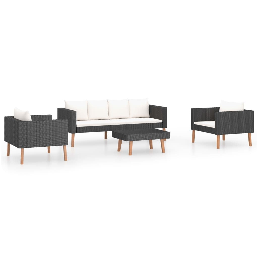 4 Piece Patio Lounge Set with Cushions Poly Rattan Black image 2
