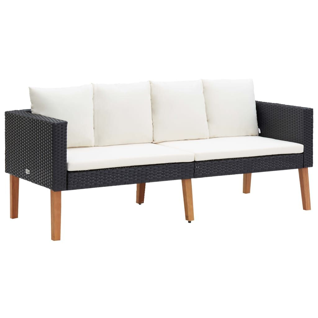 4 Piece Patio Lounge Set with Cushions Poly Rattan Black image 9