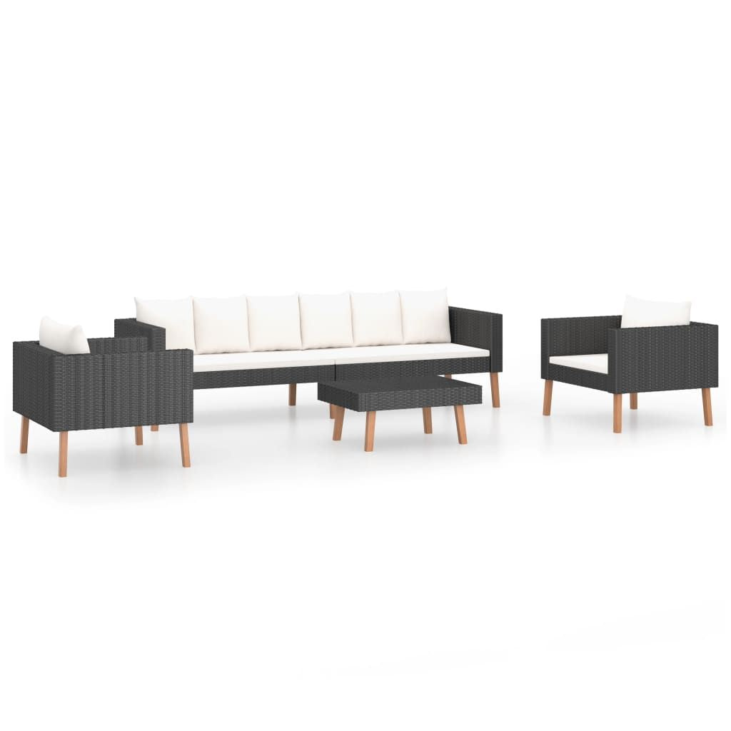 4 Piece Patio Lounge Set with Cushions Poly Rattan Black image 2