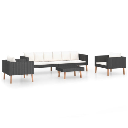 4 Piece Patio Lounge Set with Cushions Poly Rattan Black image 2