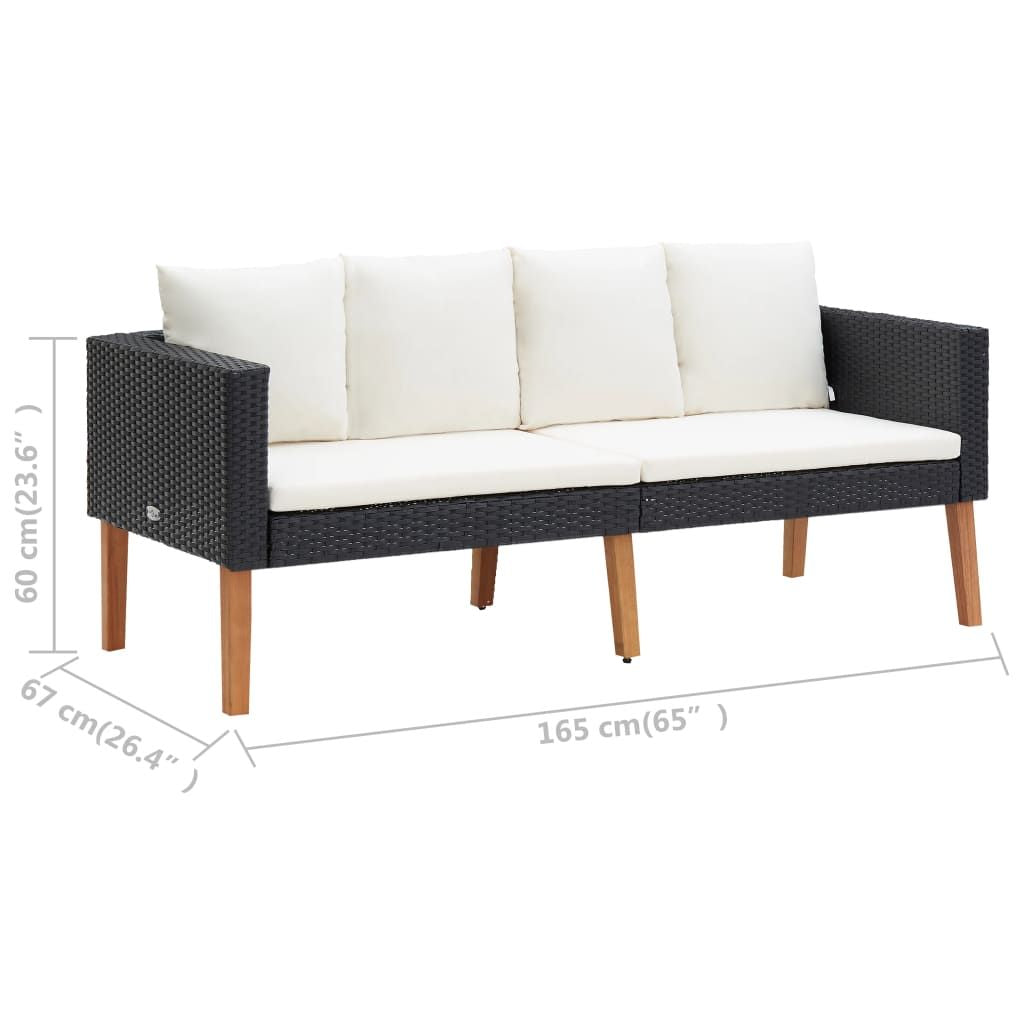 4 Piece Patio Lounge Set with Cushions Poly Rattan Black image 11