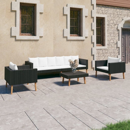 4 Piece Patio Lounge Set with Cushions Poly Rattan Black image 1