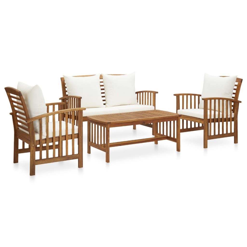 4 Piece Patio Lounge Set with Cushions Solid Acacia Wood image 1
