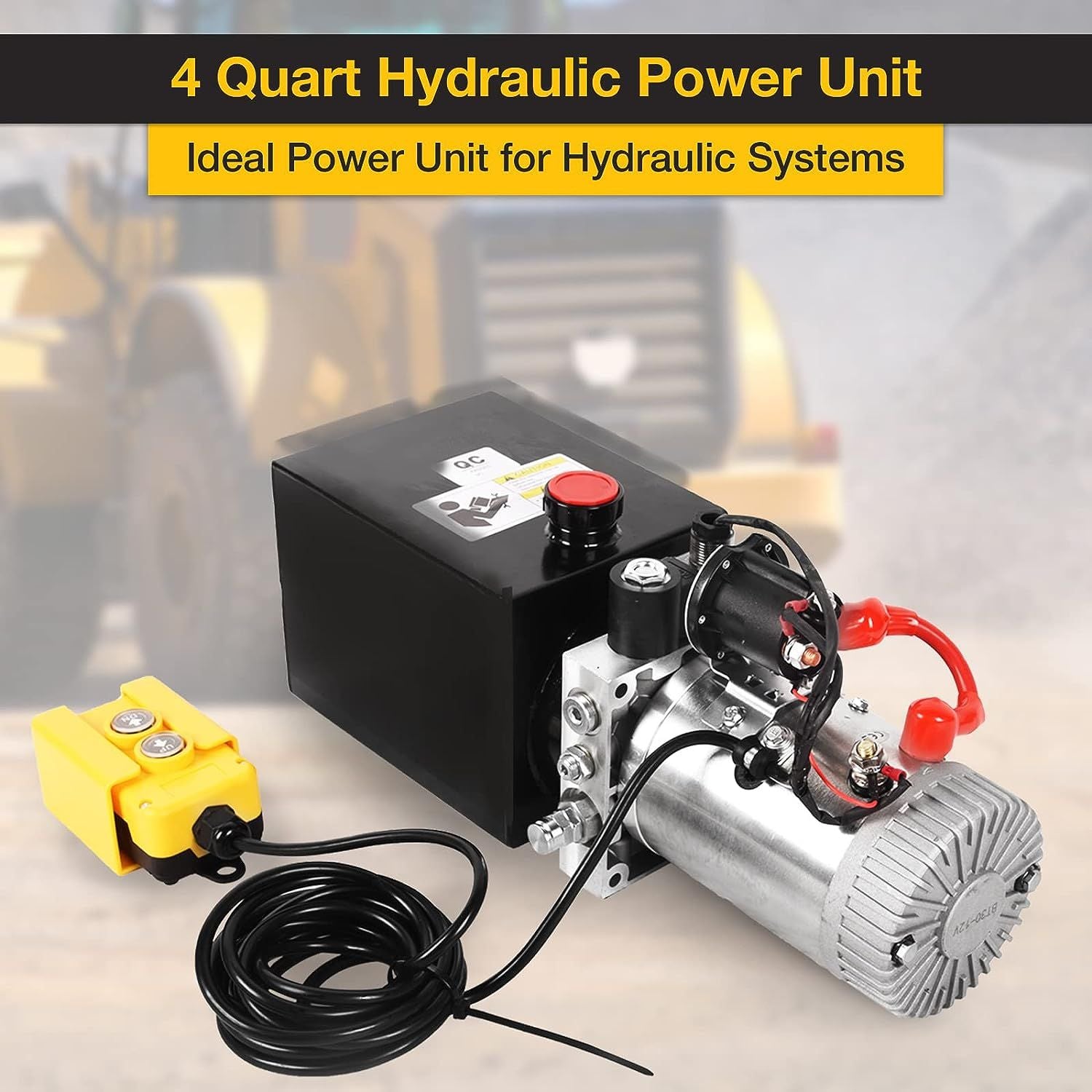 4 Quart Hydraulic Pump 12V DC 3200 PSI Single Acting Dump Trailer Pump Hydraulic Power Unit with Metal Reservoir for Dum image 3