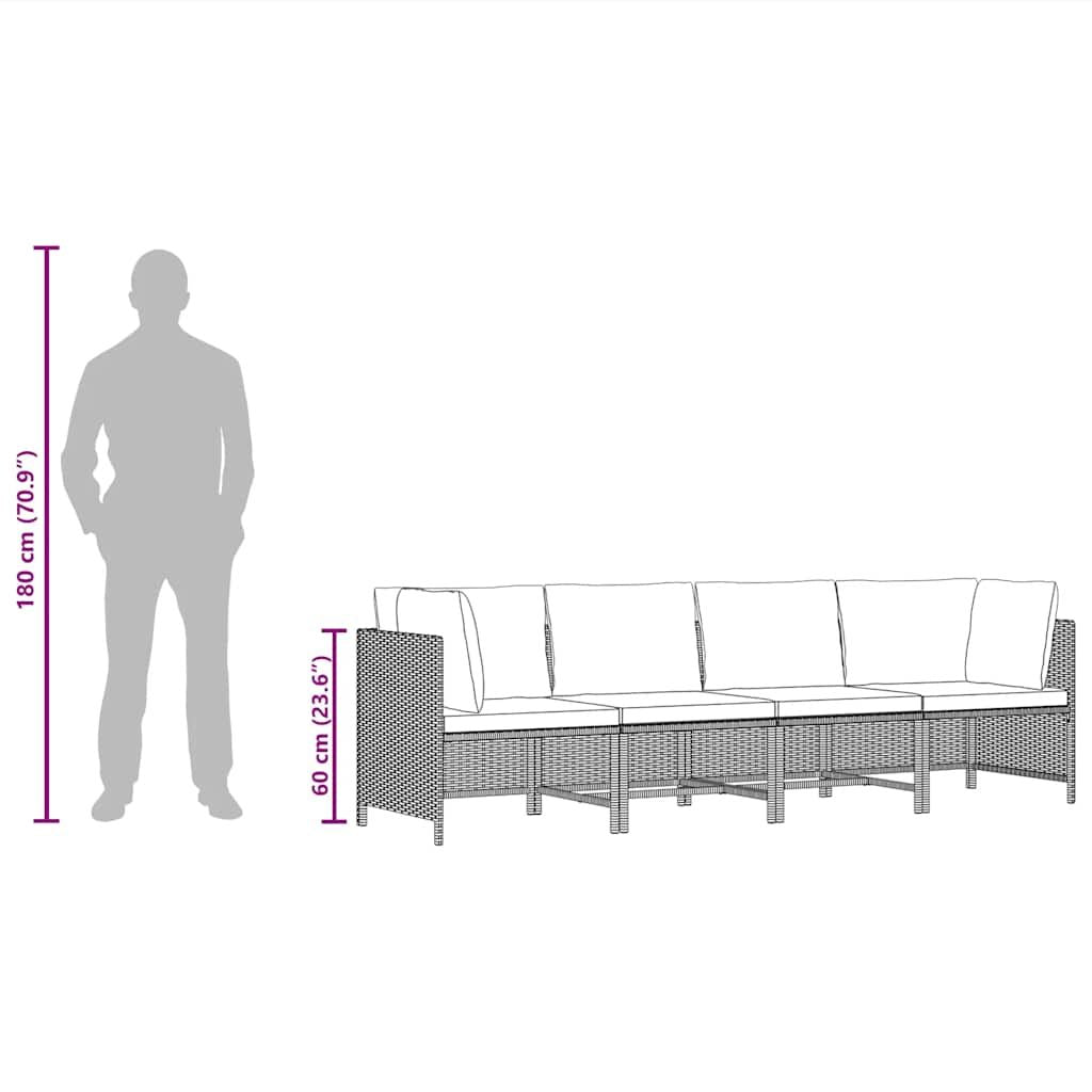 4-Seater Patio Sofa with Cushions Gray Poly Rattan image 11