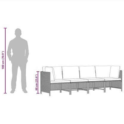 4-Seater Patio Sofa with Cushions Gray Poly Rattan image 11