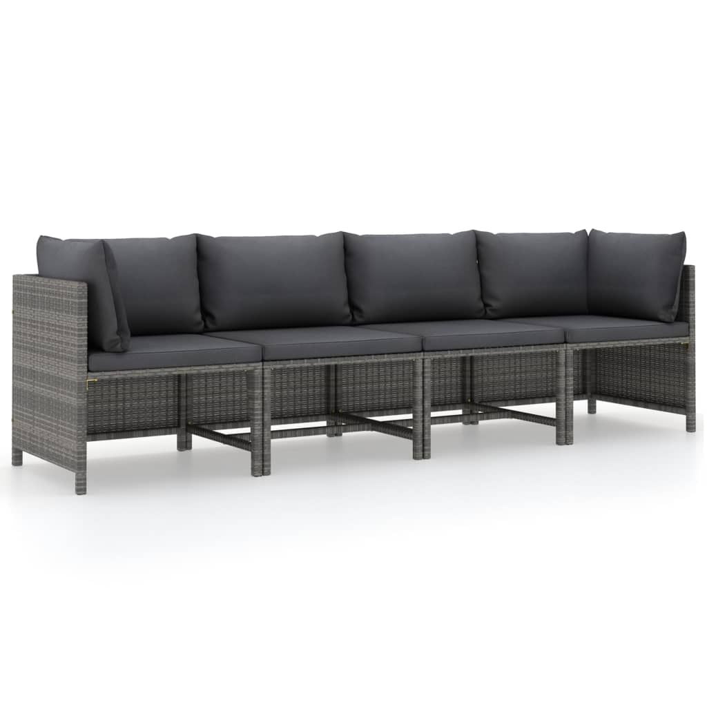 4-Seater Patio Sofa with Cushions Gray Poly Rattan image 1