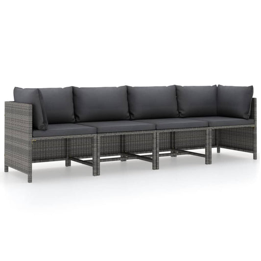 4-Seater Patio Sofa with Cushions Gray Poly Rattan image 1