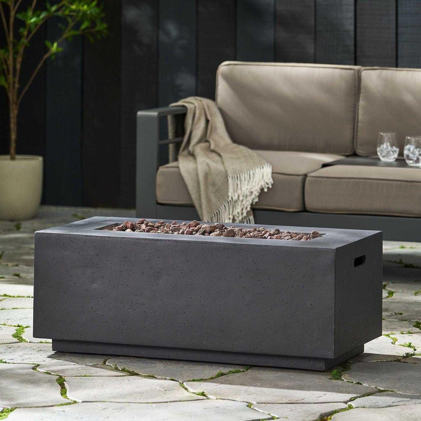 40" Outdoor 40,000 BTU Rectangular MgO Concrete Propane Fire Pit, Light Grey (Tank Cover not Included) image 5