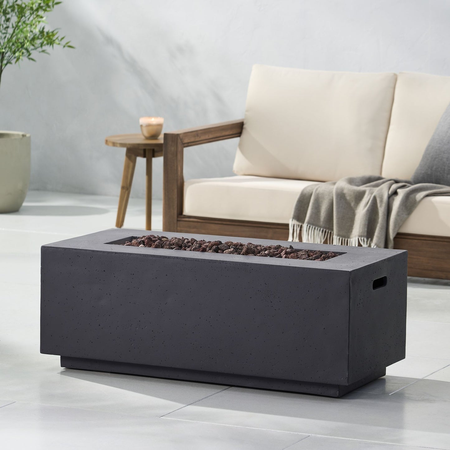 40" Outdoor 40,000 BTU Rectangular MgO Concrete Propane Fire Pit, Light Grey (Tank Cover not Included) image 3