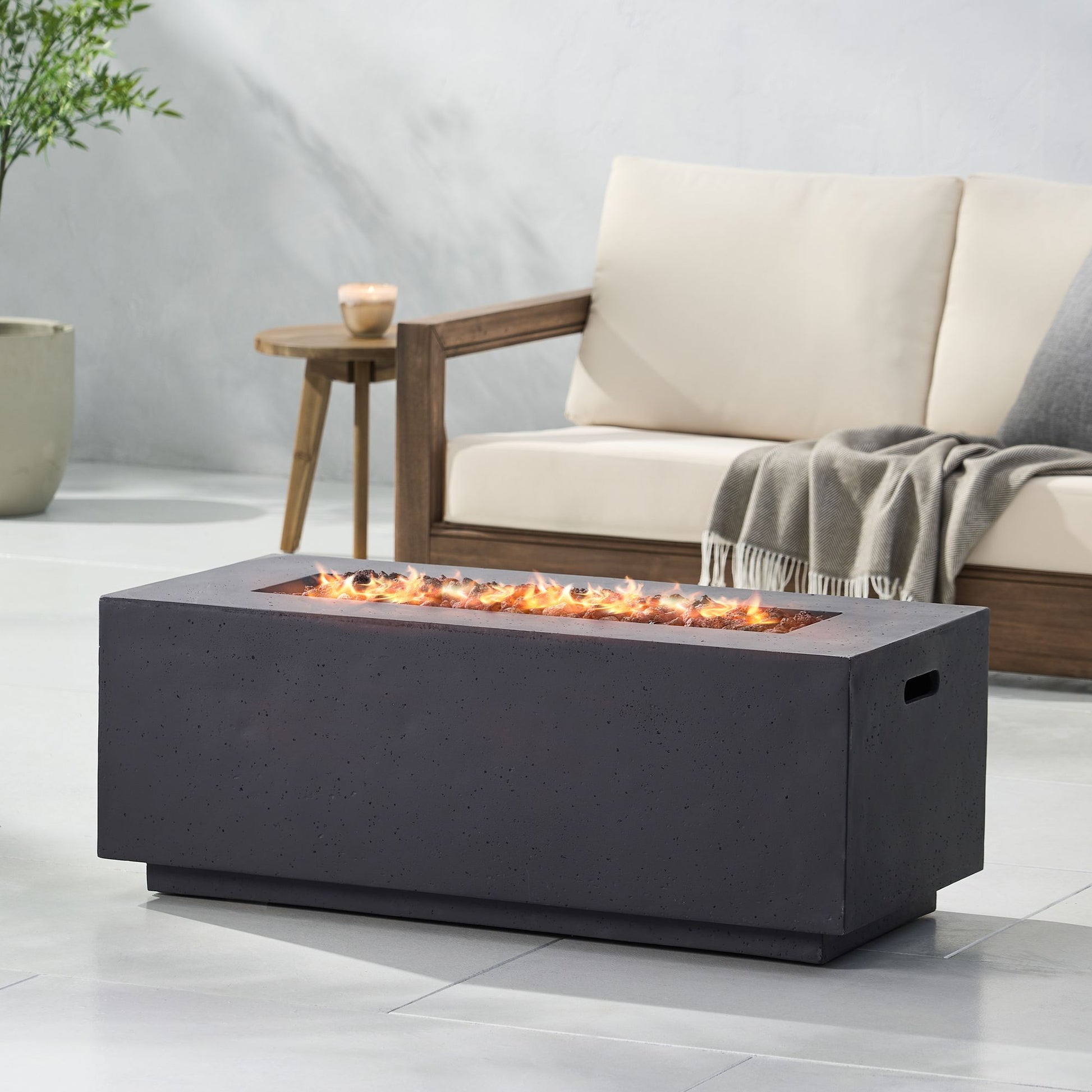 40" Outdoor 40,000 BTU Rectangular MgO Concrete Propane Fire Pit, Light Grey (Tank Cover not Included) image 1