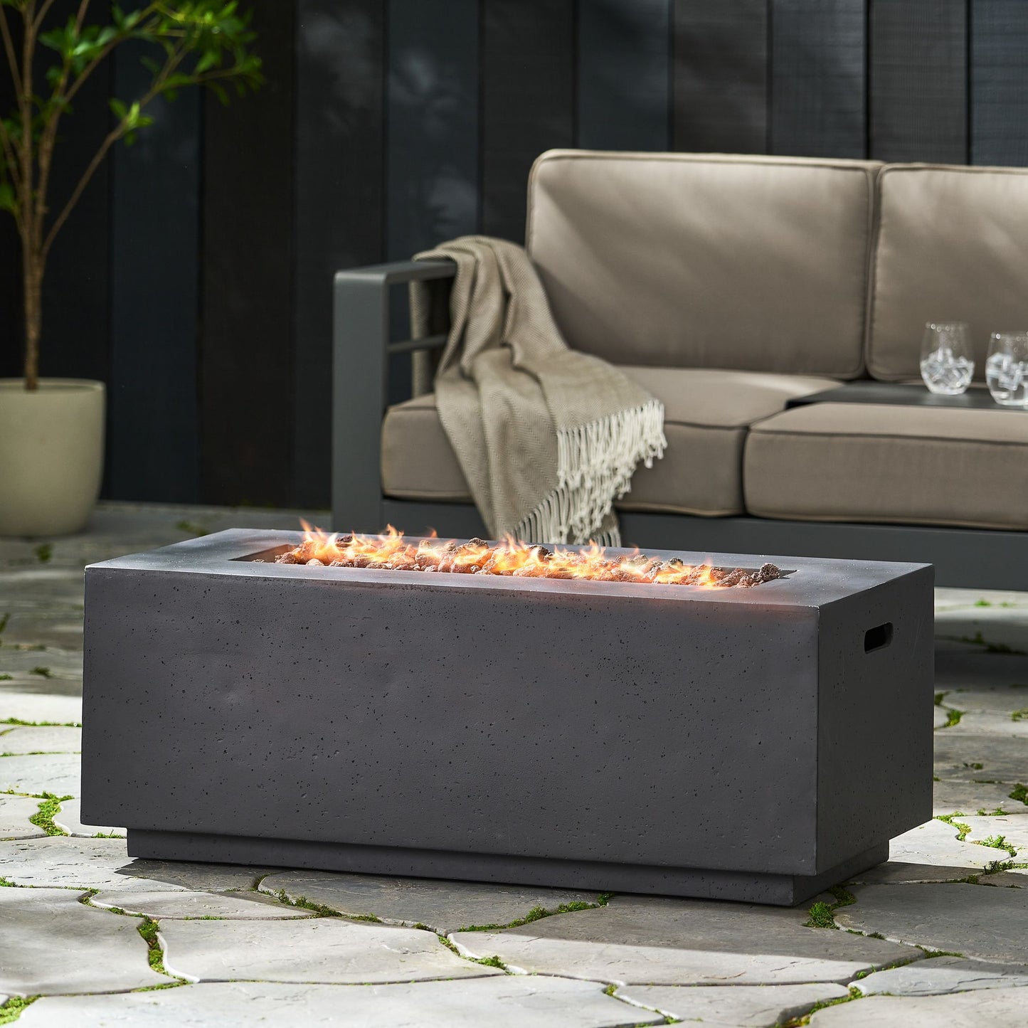 40" Outdoor 40,000 BTU Rectangular MgO Concrete Propane Fire Pit, Light Grey (Tank Cover not Included) image 4