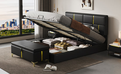 2-Pieces Bedroom Sets,Queen Size Upholstered Platform Bed with Hydraulic Storage System,Storage Ottoman with Metal Legs,Black(Old SKU:N733S207778B) image 11