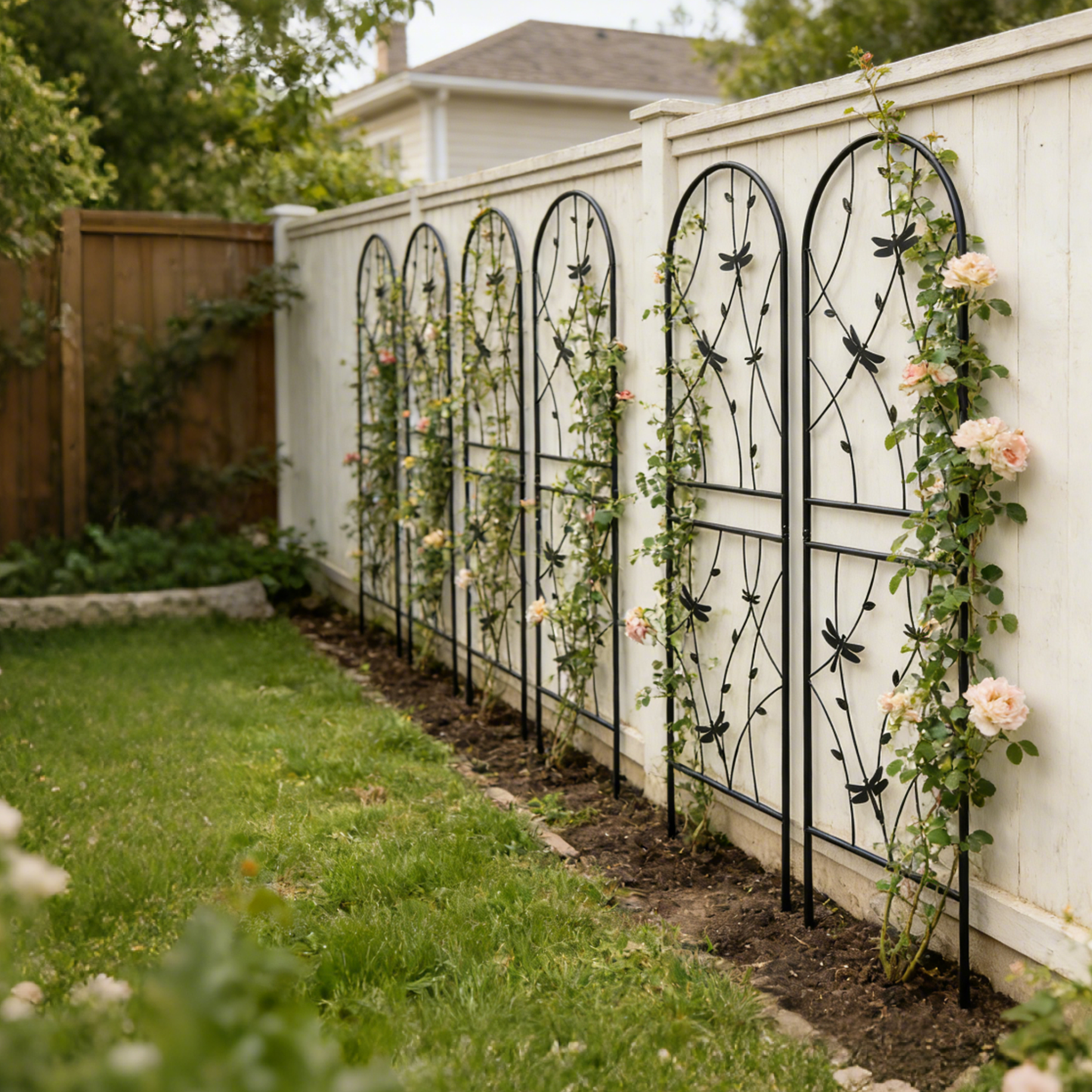 4 Pack Metal Garden Trellis 71" x 19.7" Rustproof Trellis for Climbing Plants Outdoor Flower Support Dragonfly Deco Black image 6
